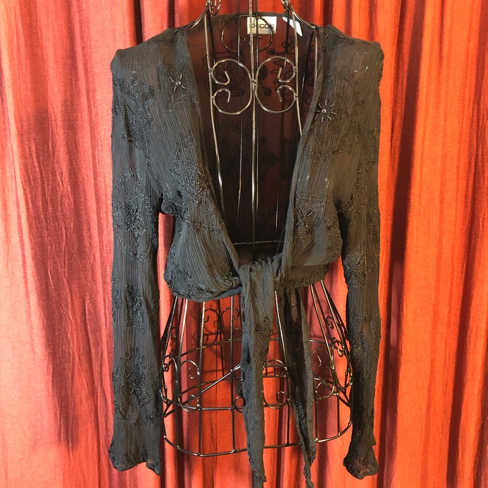 Chico’s Embroidered Tie Up Cropped Tunic